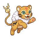 A cute baby monster for kindergarten game: 雷兽 Raijū. 黄色小剑...