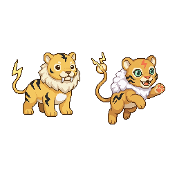 A cute baby monster for kindergarten game: 雷兽 Raijū. 黄色小剑...