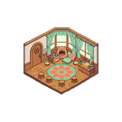 Interior of a cozy monster kindergarten classroom, top-do...
