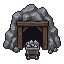 Create exactly eight DIFFERENT miniature building sprites...