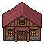 Create exactly eight DIFFERENT miniature building sprites...