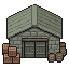 Create exactly eight DIFFERENT miniature building sprites...