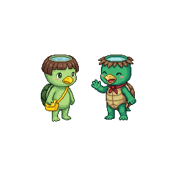 A cute baby monster kindergarten student, 河童 Kappa. 孩童体型绿...