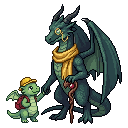 An adult monster parent picking up a kid from kindergarte...