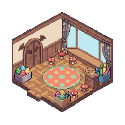 A cozy monster kindergarten classroom interior seen from...