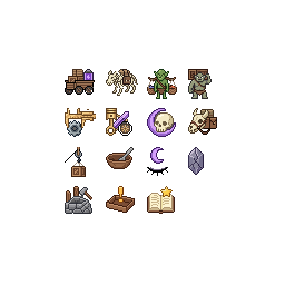 Exactly FIFTEEN DISTINCT crisp 32-pixel sprites for a dar...