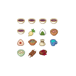 Create 15 different everyday food and object icons in the...