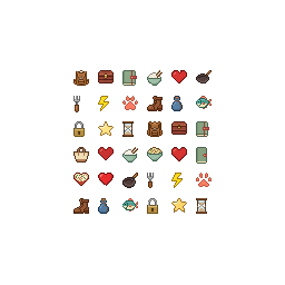 Make 36 simple 16-pixel icons. Use the attached icon shee...