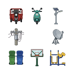 Eight objects of a southern Chinese village around 2020,...