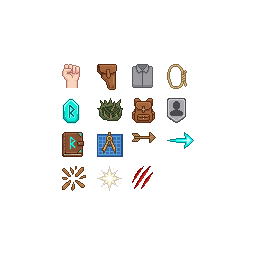 Fifteen distinct small icons for a dark fantasy zombie su...