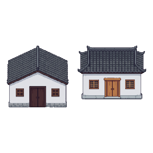 A single-storey house of a Jiangnan village in Zhejiang,...
