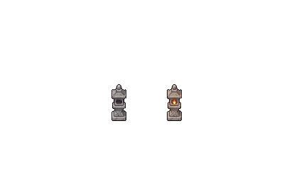 Two matching top-down pixel-art stone lanterns side by si...