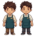Front-facing full-body pixel character: a young Chinese c...