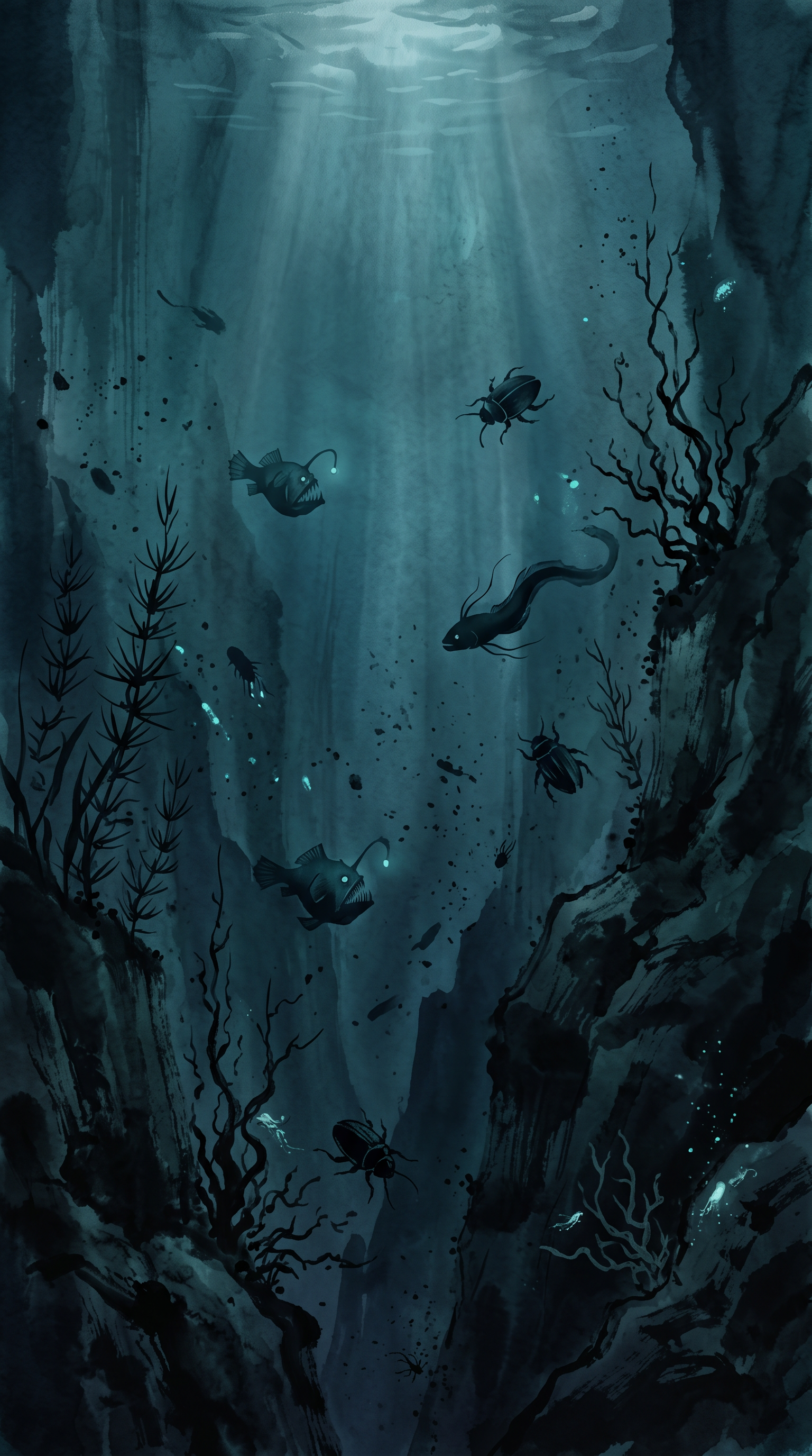 Chinese dark fantasy underwater background for mobile gam...
