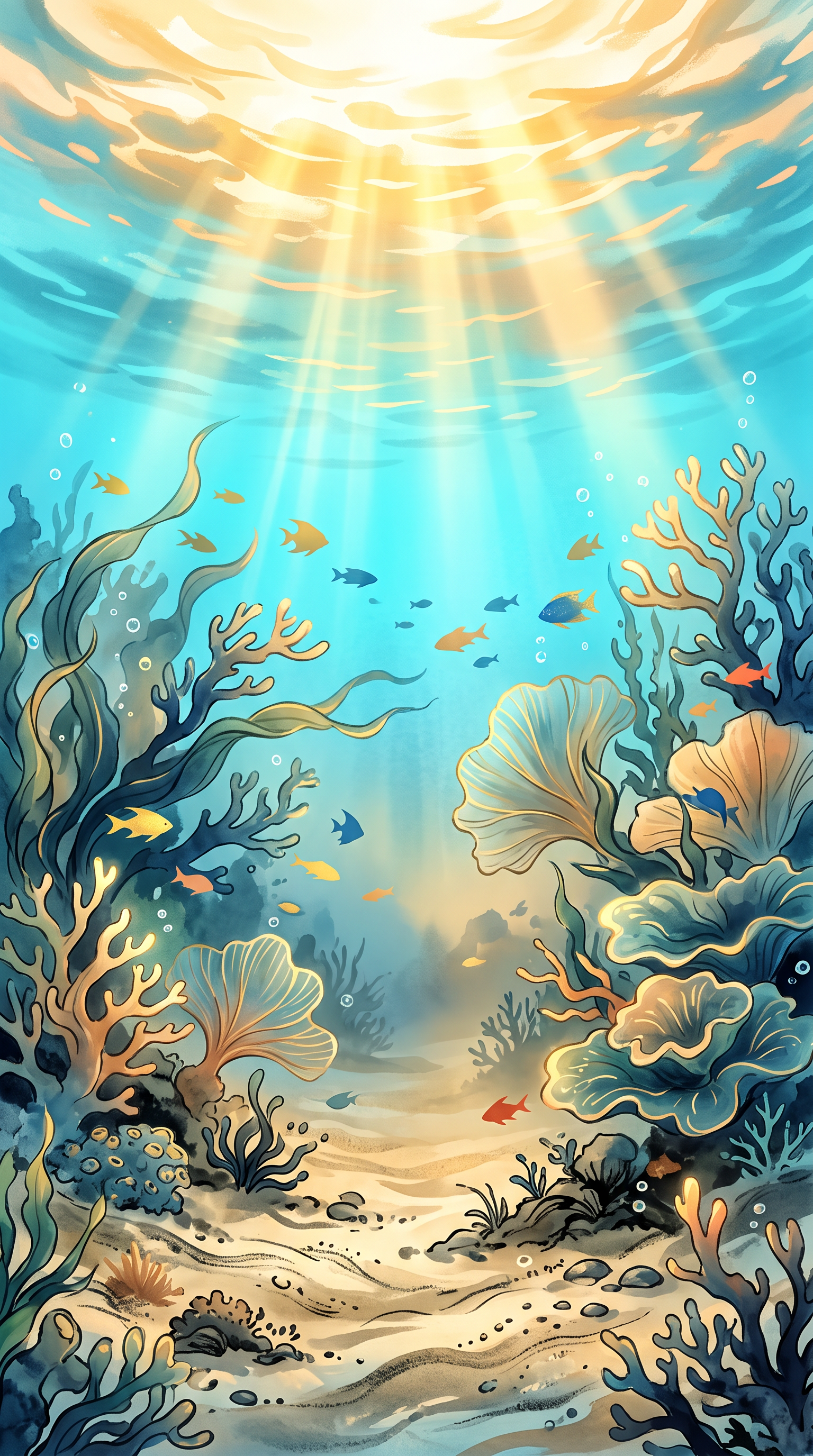 Chinese dark fantasy underwater background for mobile gam...