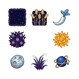 pixel art cosmic soil patch, 75x75, deep navy blue starry...