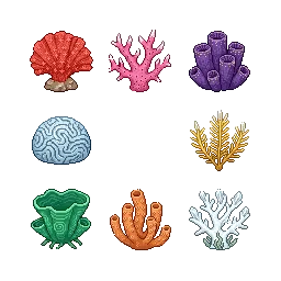 生成 16x16 sprite packs 正视图 珊瑚