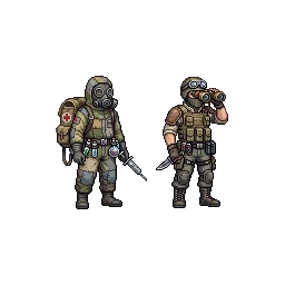 post-apocalyptic field medic with gas mask and medical ba...