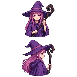 Luna final: match reference sprite, purple hooded witch h...
