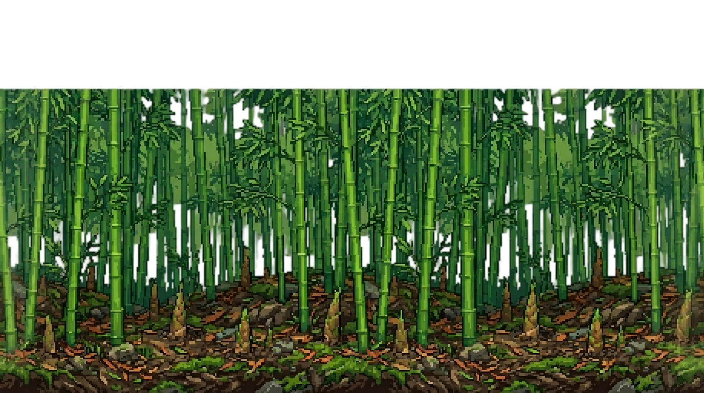 mid:画面上方必须留二分之一空白，占画面二分之一的密竹林，除了竹林外地上还有竹笋，画面上方留白二分之一（什么都没...