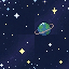 给我生成一个俯视角星空图，里面有大小不等的星星，还有个中星球